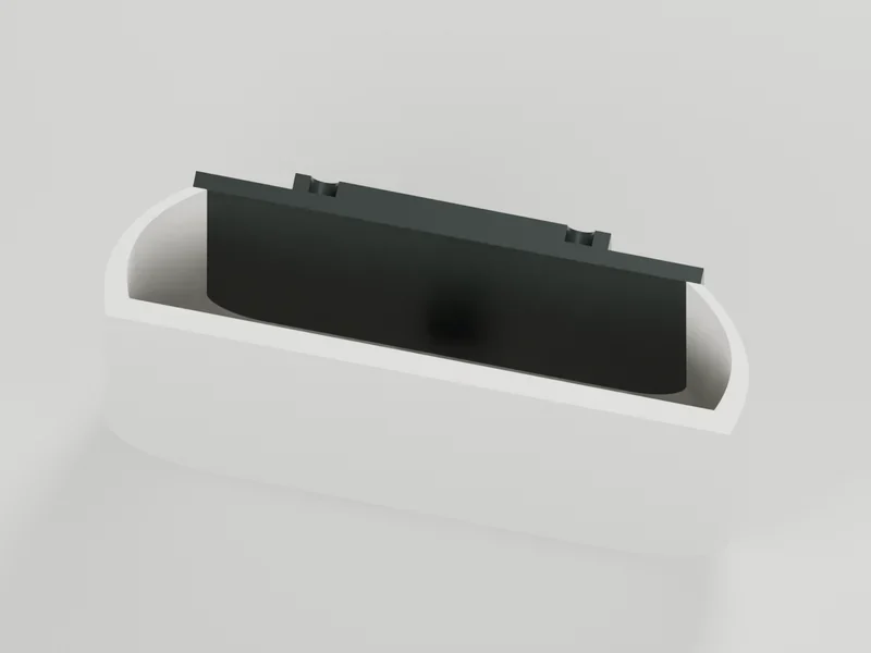 Alarm — Horizontal cutaway. Alarm enclosure study. Electronics and final service mechanism are not modeled.