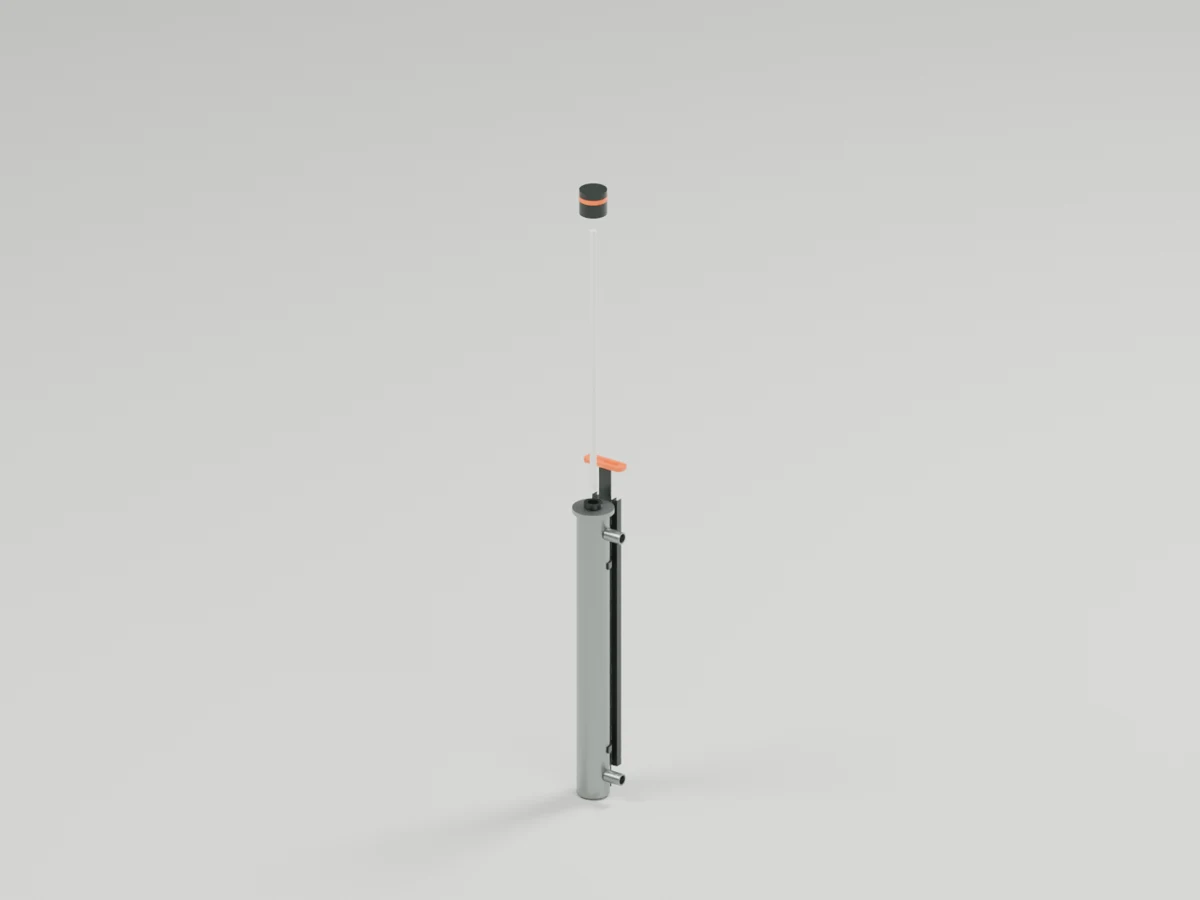 Lamp service study. R1 separated lamp-service pose. The later R2 audit found a handle collision in the withdrawal path; this view does not prove service clearance.